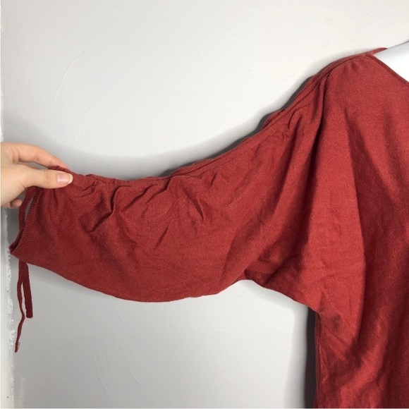 MAX STUDIO Ruched Tie 3/4 Sleeve Sweater Size Medium Petite Autumn Fall Winter - Picture 4 of 8
